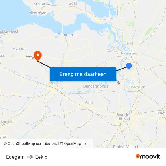 Edegem to Eeklo map