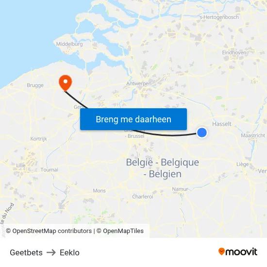 Geetbets to Eeklo map