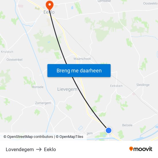 Lovendegem to Eeklo map