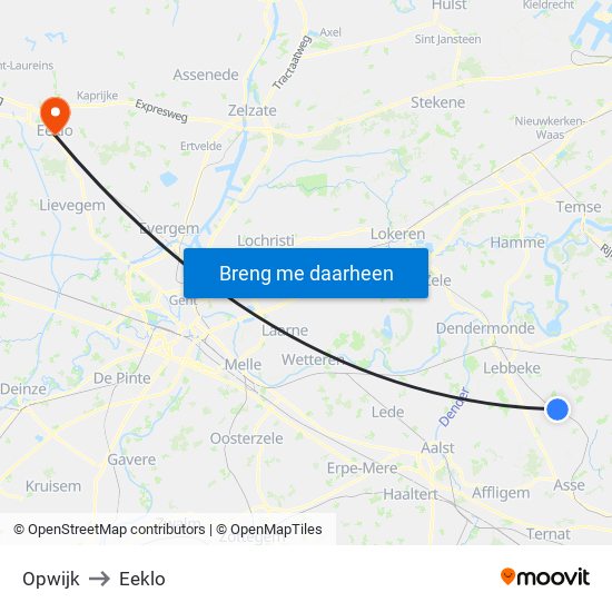 Opwijk to Eeklo map