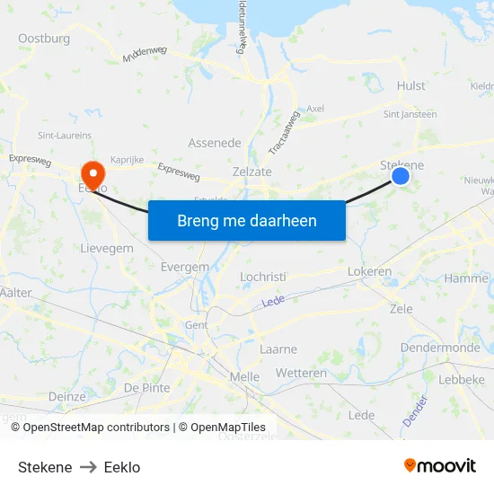 Stekene to Eeklo map
