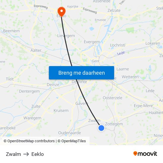 Zwalm to Eeklo map