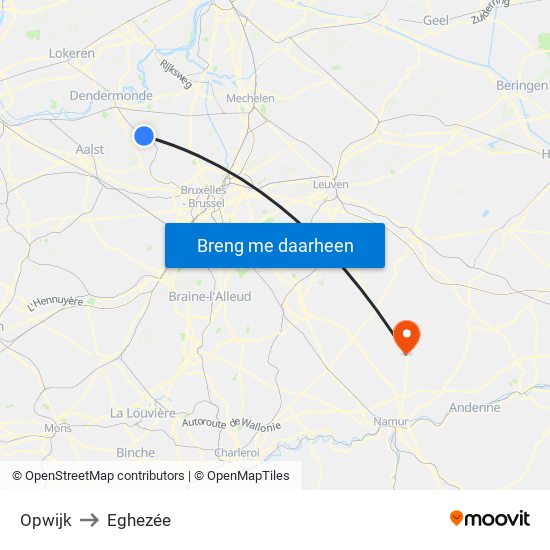 Opwijk to Eghezée map