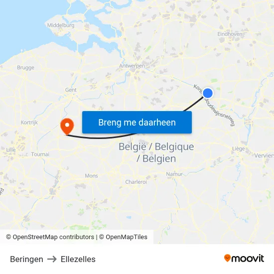 Beringen to Ellezelles map