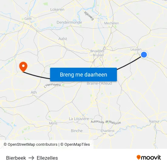 Bierbeek to Ellezelles map