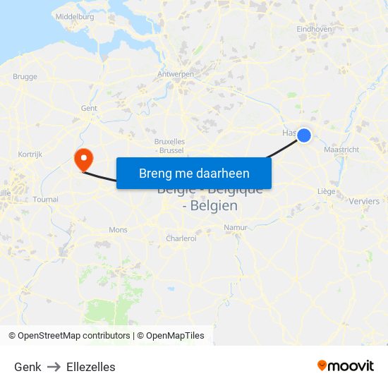 Genk to Ellezelles map