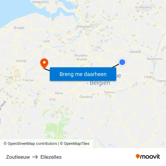 Zoutleeuw to Ellezelles map