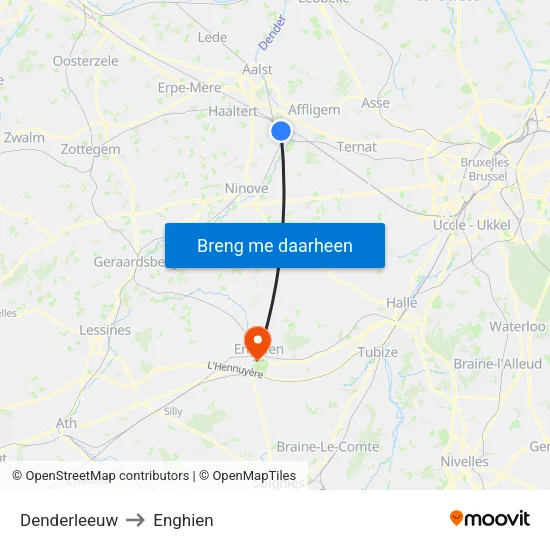 Denderleeuw to Enghien map