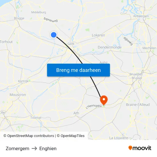 Zomergem to Enghien map