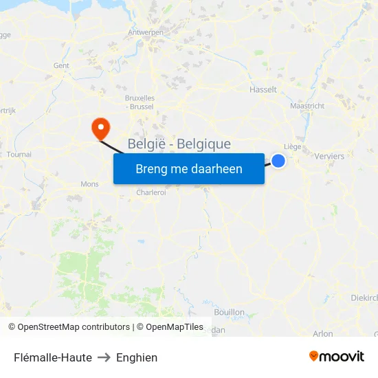 Flémalle-Haute to Enghien map