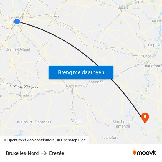 Bruxelles-Nord to Erezée map