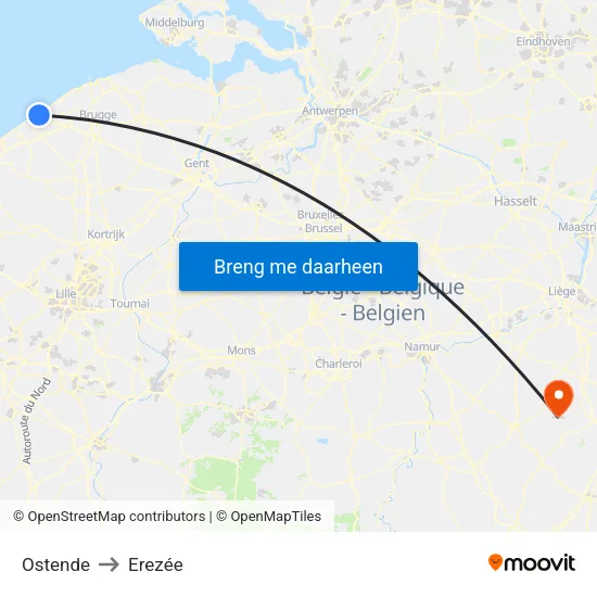 Ostende to Erezée map