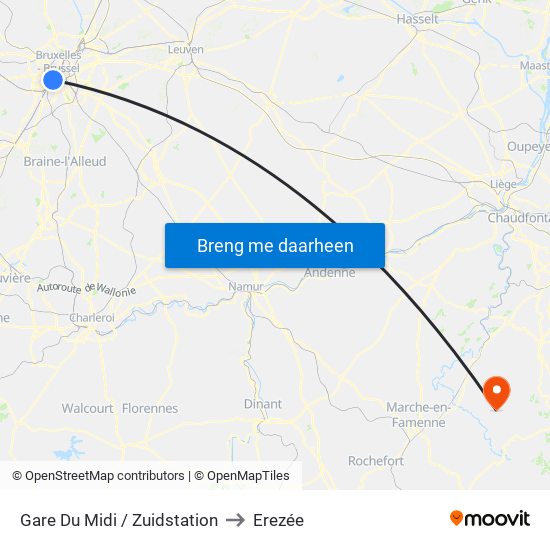 Gare Du Midi / Zuidstation to Erezée map