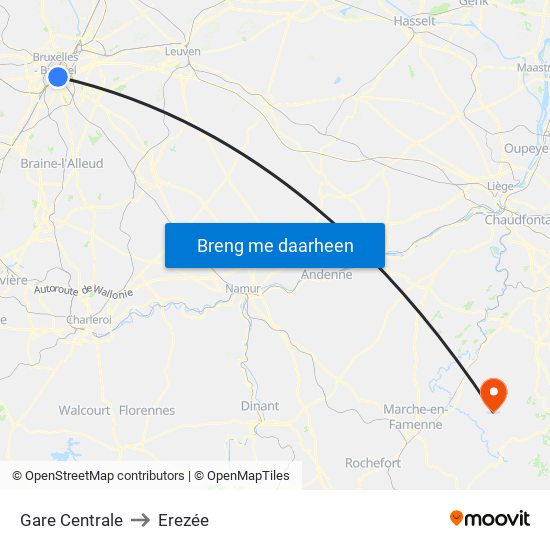 Gare Centrale to Erezée map