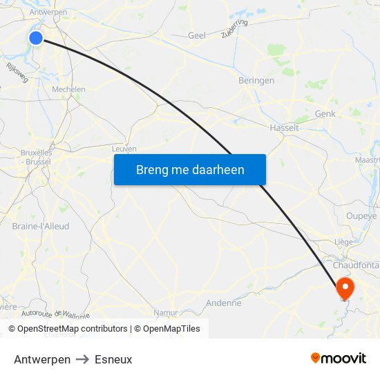 Antwerpen to Esneux map