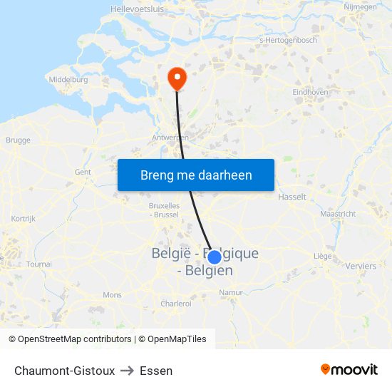 Chaumont-Gistoux to Essen map