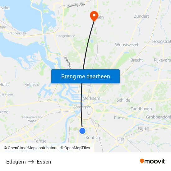 Edegem to Essen map