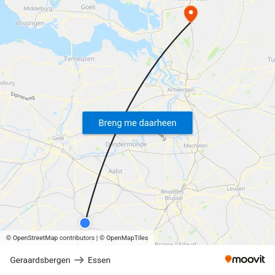Geraardsbergen to Essen map