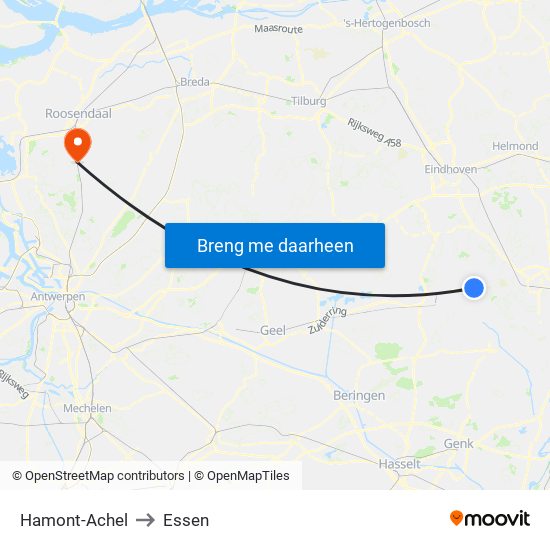 Hamont-Achel to Essen map