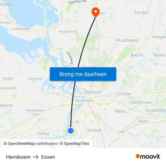 Hemiksem to Essen map