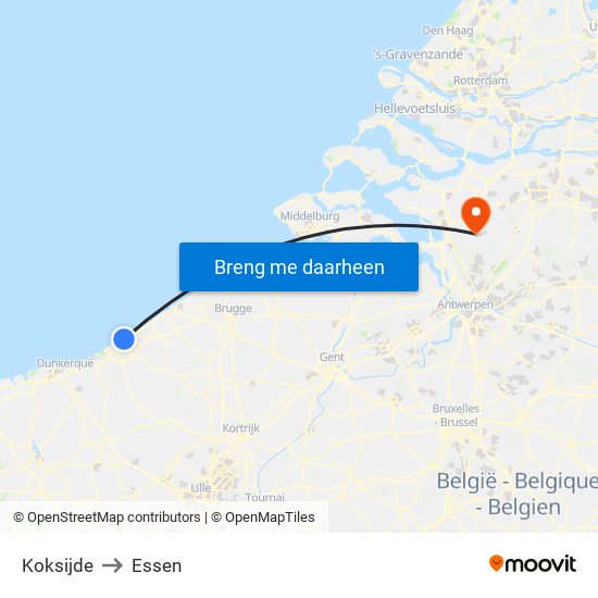 Koksijde to Essen map