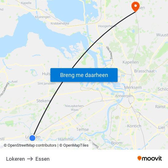 Lokeren to Essen map