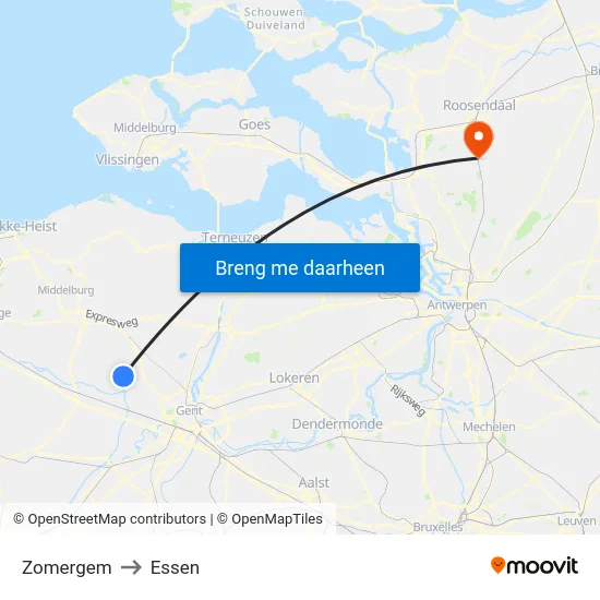 Zomergem to Essen map