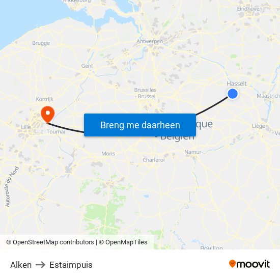 Alken to Estaimpuis map