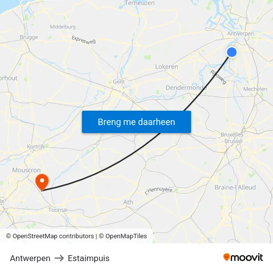 Antwerpen to Estaimpuis map