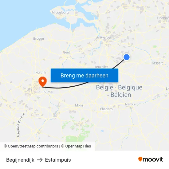 Begijnendijk to Estaimpuis map