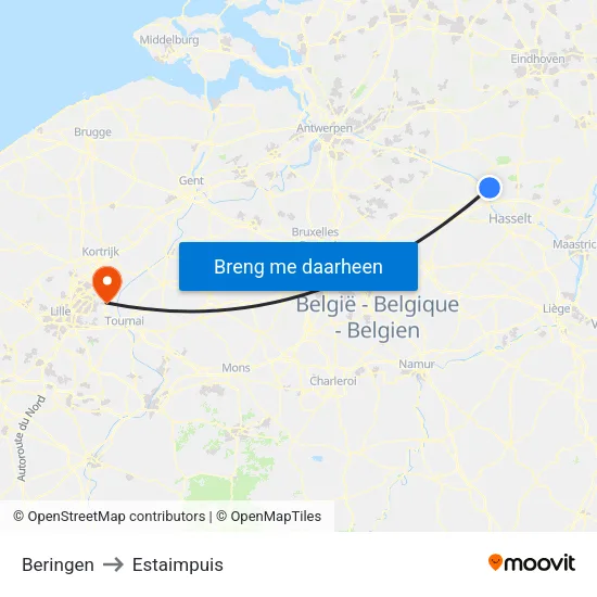 Beringen to Estaimpuis map