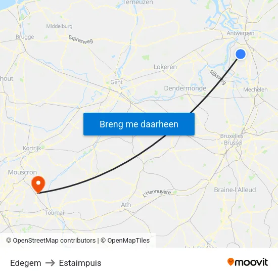 Edegem to Estaimpuis map