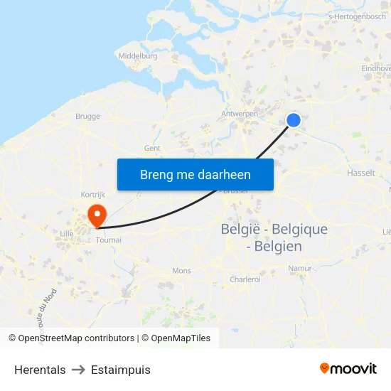 Herentals to Estaimpuis map