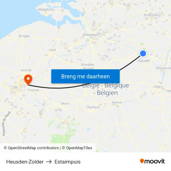 Heusden-Zolder to Estaimpuis map