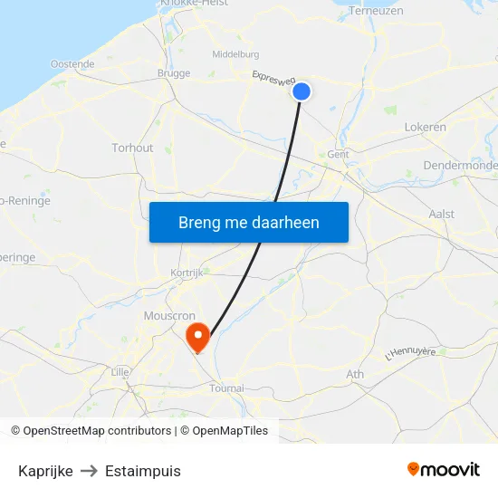 Kaprijke to Estaimpuis map