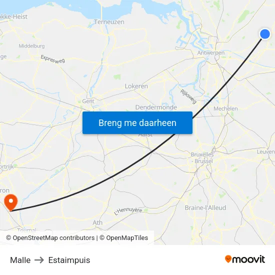 Malle to Estaimpuis map