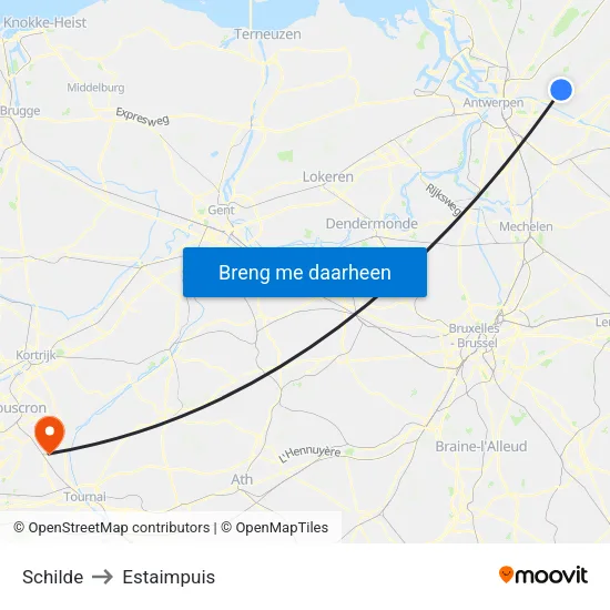 Schilde to Estaimpuis map