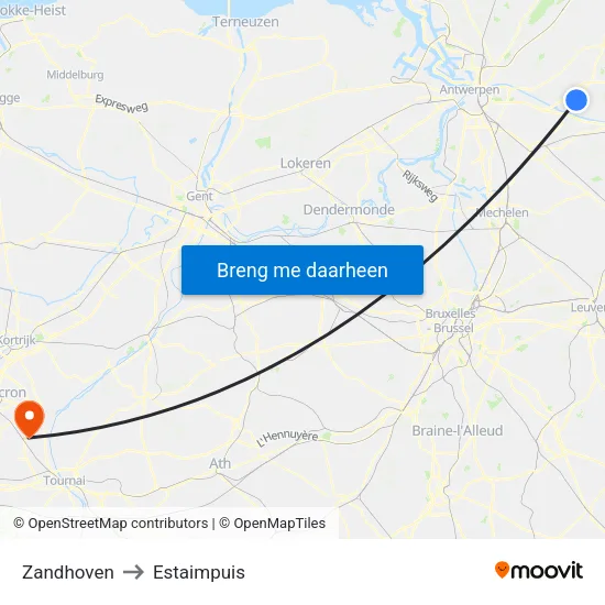 Zandhoven to Estaimpuis map