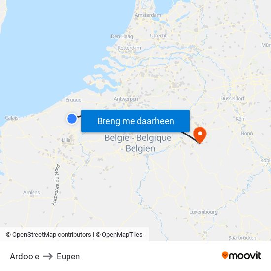 Ardooie to Eupen map