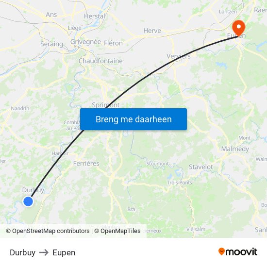 Durbuy to Eupen map