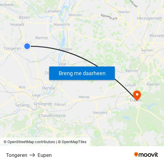 Tongeren to Eupen map