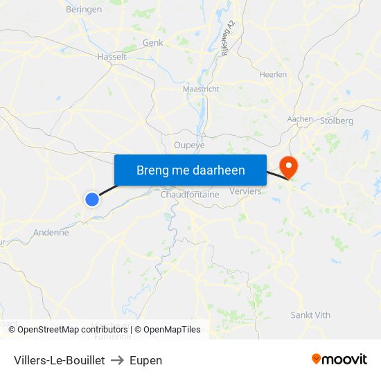 Villers-Le-Bouillet to Eupen map