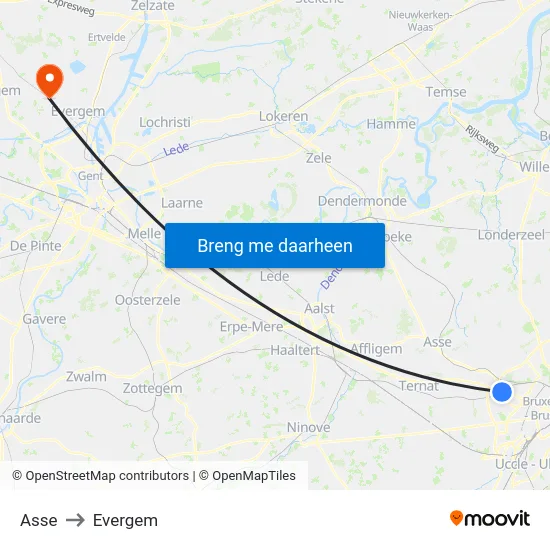 Asse to Evergem map