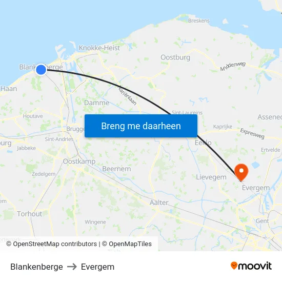Blankenberge to Evergem map