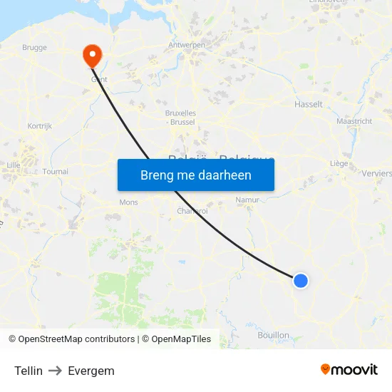 Tellin to Evergem map