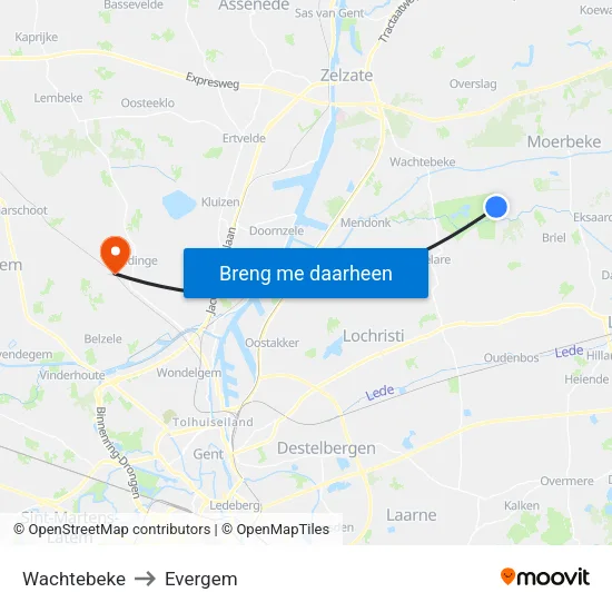 Wachtebeke to Evergem map