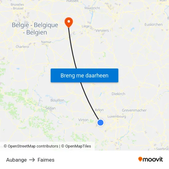 Aubange to Faimes map