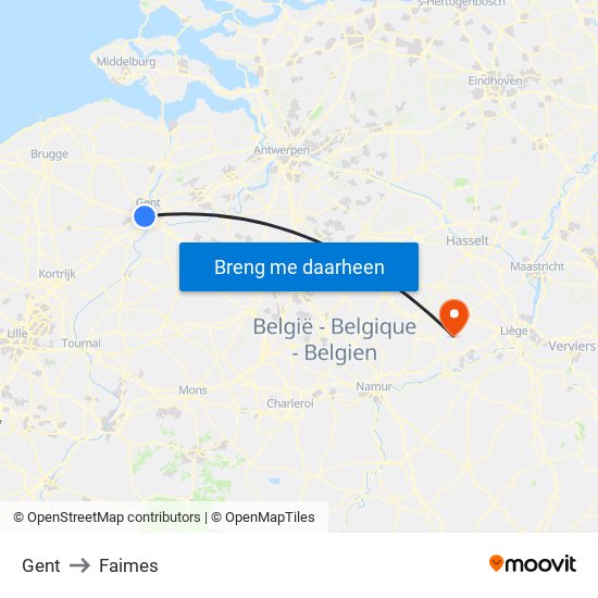 Gent to Faimes map