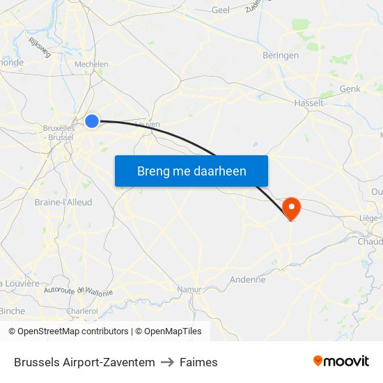 Brussels Airport-Zaventem to Faimes map