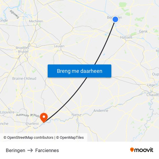 Beringen to Farciennes map